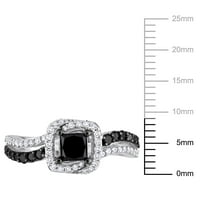 Miabella női 1- Carat T.W. Hercegnő-vágott fekete-fehér gyémánt 14 kt fehér arany eljegyzési gyűrű