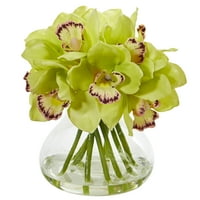 Szinte természetes cymbidium orchidea mesterséges virág üvegvázában, zöld