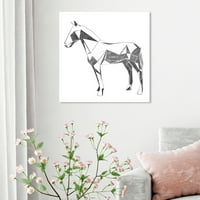 Wynwood Studio Animals Wall Art vászon nyomatok 'Equus geometriai ezüst fémes „Jefűállatok - szürke, fehér