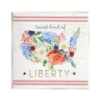 Stupell Sweet Land of Liberty Floral USA ünnepi festmény fal plakk, keret nélküli művészeti nyomtatási fal művészet