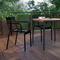 Flash bútor nash kereskedelmi minőségű fekete acél beltéri-outdoor egymásra rakható szék lécekkel és karokkal, 4-es készlet