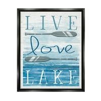 Stupell Industries Live Love Lake idézet ércek vízmotívum grafikus jet fekete úszó keretes vászon nyomtatott fali művészet, Design