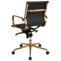 Flash bútorok Közép-hátsó fekete Bordázott bőr Executive forgatható irodai szék arany kerettel, térd-dönthető vezérlés és karok