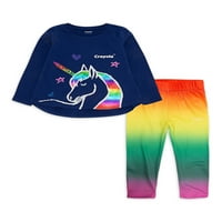 Crayola kisgyermek és kislányok hosszú ujjú grafikus póló és nadrág, 2 darabos ruhakészlet, Méretek 2T-6X