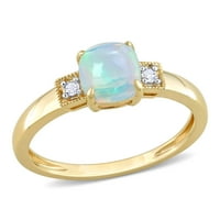 Miabella női 1- Carat T.G.W. Párnás vágott etióp kék opál gyémánt akcentus 10 kt sárga arany háromköves gyűrű
