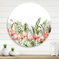 Designart 'Pálma levelek és rózsaszín flamingos trópusi madarak hagyományos körfém fali művészete - 11 lemez