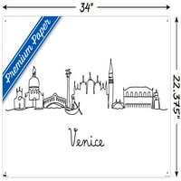 Line Art Skyline-Velence fali poszter Pushpins, 22.375 34
