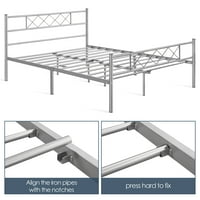 EasyFashion X-Design Metal Platform Queen Bed, ezüst