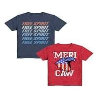 Americana Boys Free Spirit rövid ujjú grafikus legénység nyaki póló, 2-csomag, méretek XS-2XL