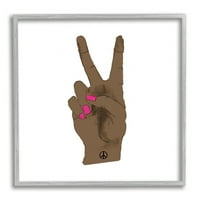 Stupell Industries Afro -amerikai nő kézbéke jele Pink Nails, 24, Lanie Loreth tervezte