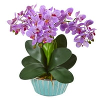 Szinte természetes phalaenopsis Orchid mesterséges elrendezés a tervező türkiz vázában