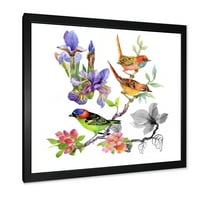 Designart 'Színes madarak és trópusi virágok I' hagyományos keretes művészeti nyomtatás