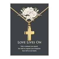 Anavia Cross Cremation ékszerek rozsdamentes acél emlékmű Urn nyaklánc az ember számára: Love Lives on Comfort Card- [arany]