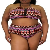 Fokozatú nők plusz méretű törzsi nyomtatása x-front bikini fürdőruhás felső