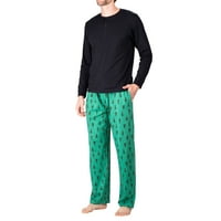 Férfi pizsama pizsamák férfiaknak PJ szett pamut kötött férfi pizsama nadrág és hosszú ujjú Henley póló fekete, örökzöld médiummal