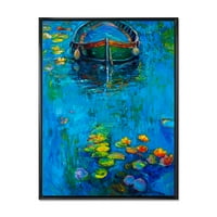 Hajó kék tó keretes festmény vászon művészeti nyomtatás