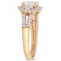 1- Carat T.G.W. Létrehozta a fehér zafírot és a carat t.w. Gyémánt 10KT rózsa arany háromköves halo eljegyzési gyűrű