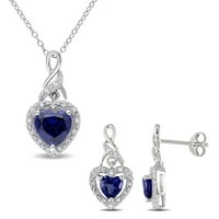 Miabella női 3- Carat T.G.W. A szívvágás létrehozta a Blue Sapphire-t és a Carat T.W. Gyémánt sterling ezüst pasziánus végtelen