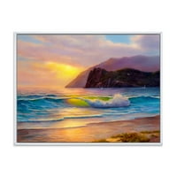Designart 'Sunrise Glow on the Sea Waves v' Hajós és tengerparti keretes vászon Wall Art Print
