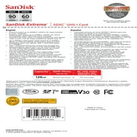 Sandisk 128 GB Extreme SDXC UHS-I memóriakártya-90 MB S, C10, U3, V30, 4K UHD, SD-kártya-SDSDXVF-128G-GNCIN