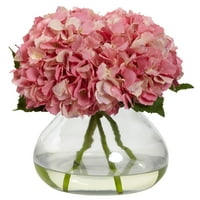 Szinte természetes nagy virágzó hortenzia mesterséges virágok váza, rózsaszín