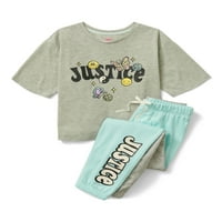 Justice Girls Rövid ujjú felső és osztott lábú kocogó nadrág, 2 darabos pizsama szett, méretek 5- és plusz