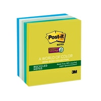 Post-it Notes Super Sticky újrahasznosított jegyzetek Bora Bora Colors, 3, 90 lap, 5 csomagban